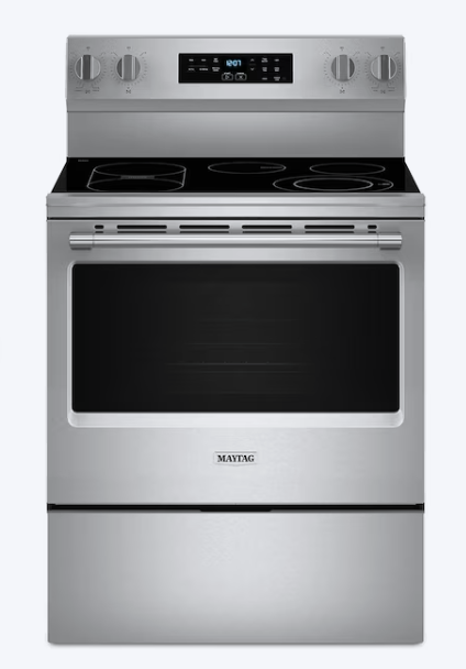 Maytag *MFES6030RZ  30-in Glass Top 5 Burners 5.3-cu ft Self-Cleaning Air Fry Freestanding Electric Range (Stainless Steel)