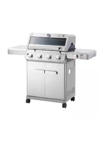 Monument *Mesa 4-Burner Propane Gas Grill in Stainless Steel with Clear View Lid, Side Burner and LED Controls