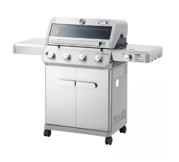 Monument *Mesa 4-Burner Propane Gas Grill in Stainless Steel with Clear View Lid, Side Burner and LED Controls
