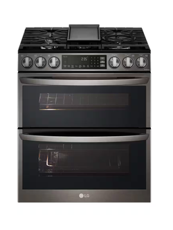 LG *LTGL6937D  30 in. W 6.9 cu. ft. Smart Slide-In Double Oven Gas Range with ProBake and InstaView in Printproof Black Stainless Steel