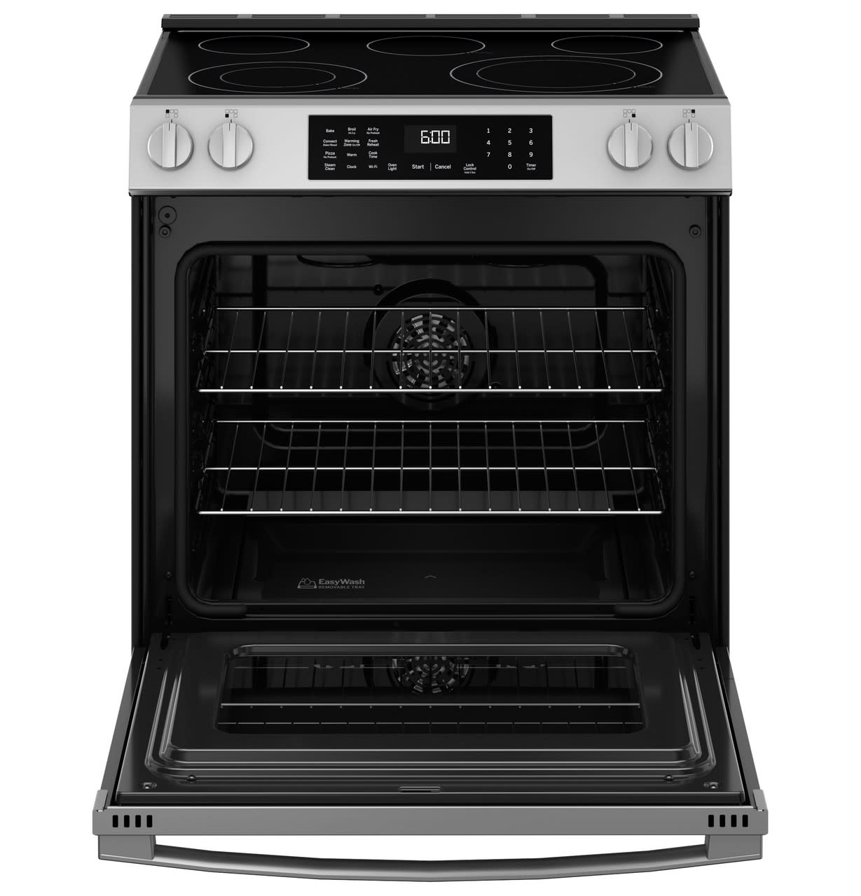 GE *GRS600AVFS  30 in. 5 Burner Element Smart Slide-In Electric Convection Range in Stainless w/ EasyWash Oven Tray & No-Preheat Air Fry
