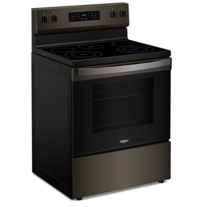 Whirlpool *WFES3330RV  30-in Glass Top 5 Burners 5.3-cu ft Steam Cleaning Freestanding Electric Range (Black Stainless)