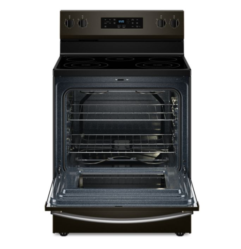 Whirlpool *WFES3330RV  30-in Glass Top 5 Burners 5.3-cu ft Steam Cleaning Freestanding Electric Range (Black Stainless)