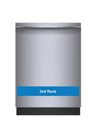 Bosch *SHE53C85N  300 Series 24 in. Stainless Steel Front Control Tall Tub Dishwasher with Stainless Steel Tub and 3rd Rack, 46 dBA