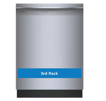 Bosch *SHE53C85N  300 Series 24 in. Stainless Steel Front Control Tall Tub Dishwasher with Stainless Steel Tub and 3rd Rack, 46 dBA