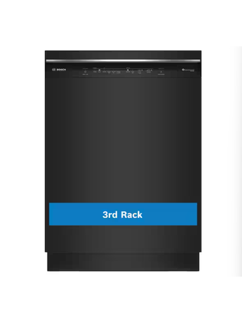 Bosch *SHE53C86N  300 Series 24 in. Black Front Control Tall Tub Dishwasher with Stainless Steel Tub and 3rd Rack, 46 dBA