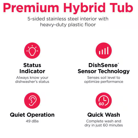 Frigidaire FDHP4336AS (NIB)  24 in. Top Control Built-In Tall Tub Dishwasher in Stainless Steel with 5-Cycles 49dBA and Hybrid Tub