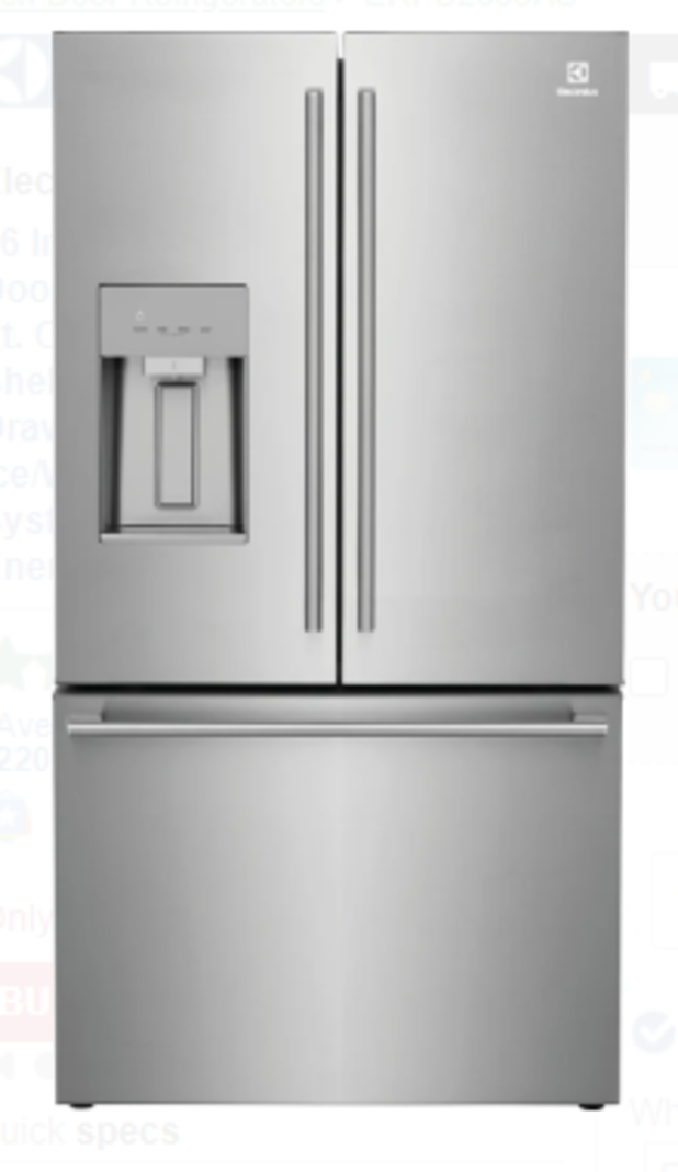 Electrolux *ERFC2393AS   22.6 Cu. Ft. Capacity, Adjustable Glass Shelves, Temperature Control Drawer, Crispers, Ice Maker, Ice/Water Dispenser, Filtration System, Sabbath Mode and Energy Star Certified