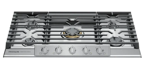 Frigidaire *PCCG3680AS  Gas Cooktop with 5 Sealed Burners, 18,000 BTU Burner, Simmer Burner, Even Temp™ Burner, Continuous Grates, Backlit LED Knobs, and ADA Compliant: 36 Inch
