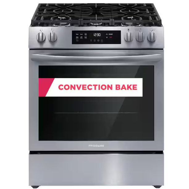 Frigidaire *FCFG3083AS 30 in. 5 Burners Slide-In Front Control Self-Cleaning Gas Range with Convection in Stainless Steel