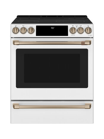 CAFE CES700P4MW2 (NIB) 30" Smart Slide-In, Front-Control, Radiant and Convection Range in Matte White