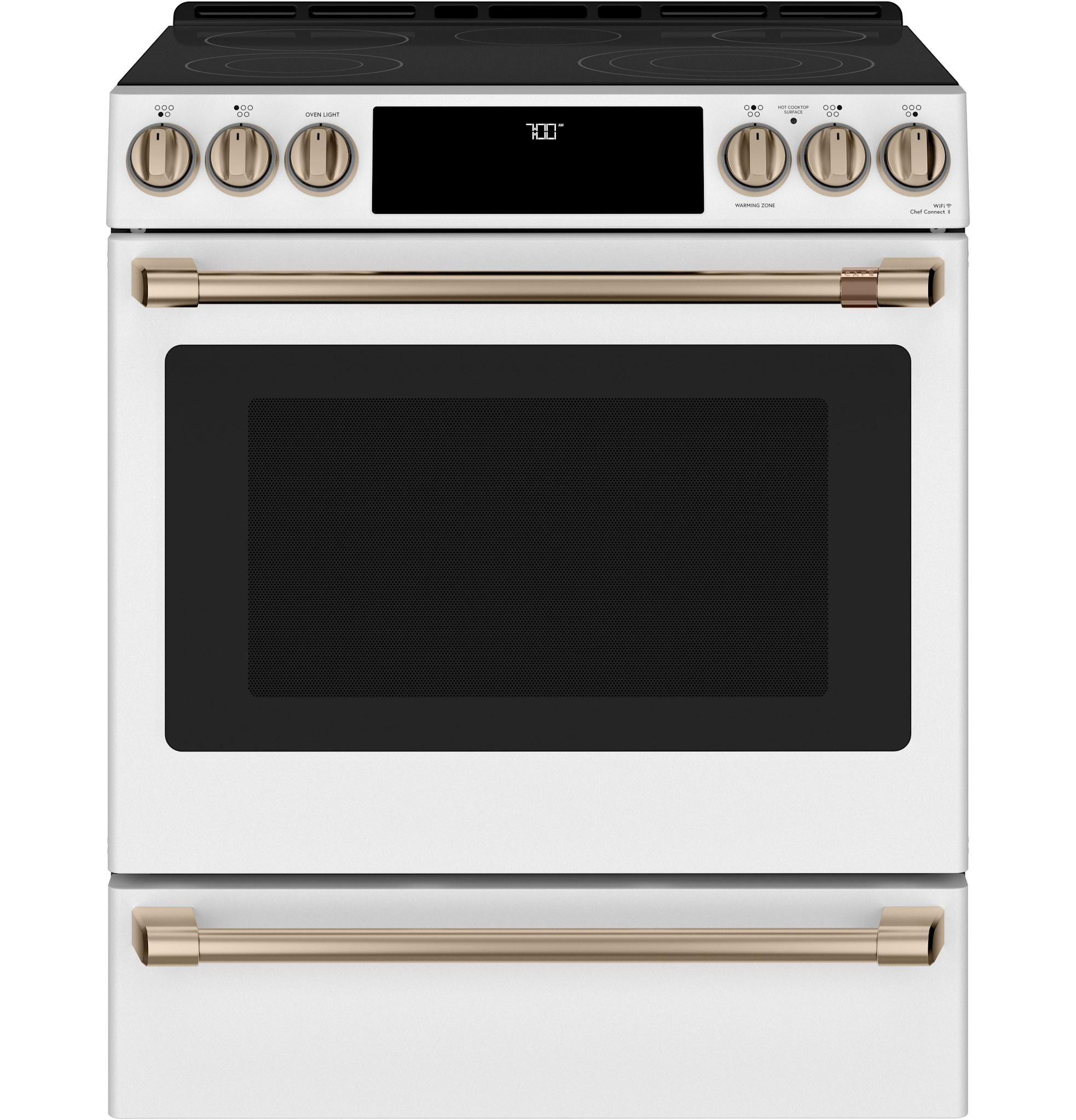 CAFE CES700P4MW2 (NIB) 30" Smart Slide-In, Front-Control, Radiant and Convection Range in Matte White
