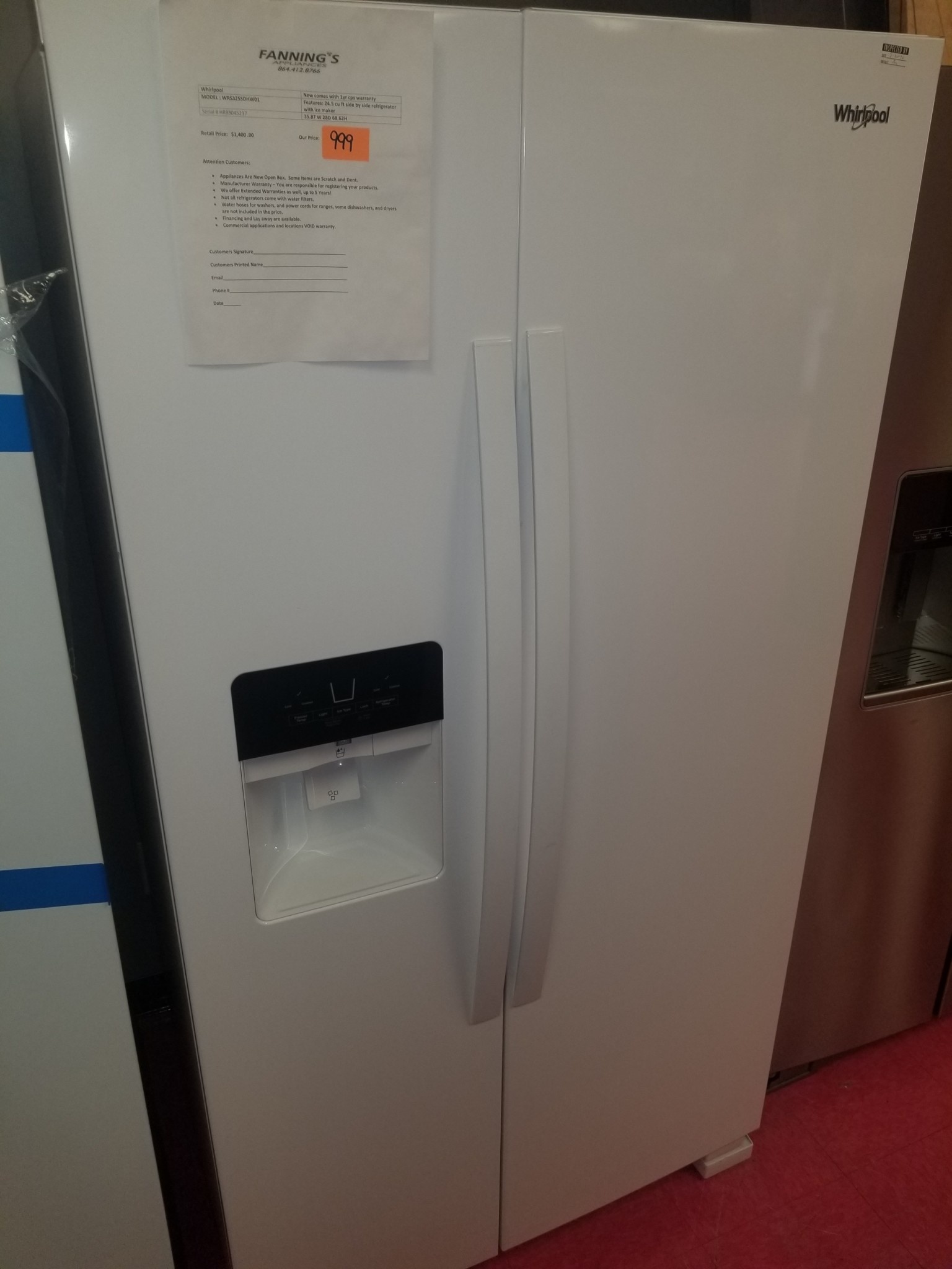 Whirlpool *WRS325SDHW 24.5-cu ft Side-By-Side Refrigerator with Ice and Water Dispenser and Can Caddy - White