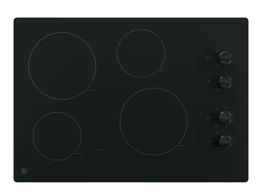 GE *JP3030DWBB  30 in. 4 Burner Element Radiant Electric Cooktop in Black including 2 Power Boil Burners