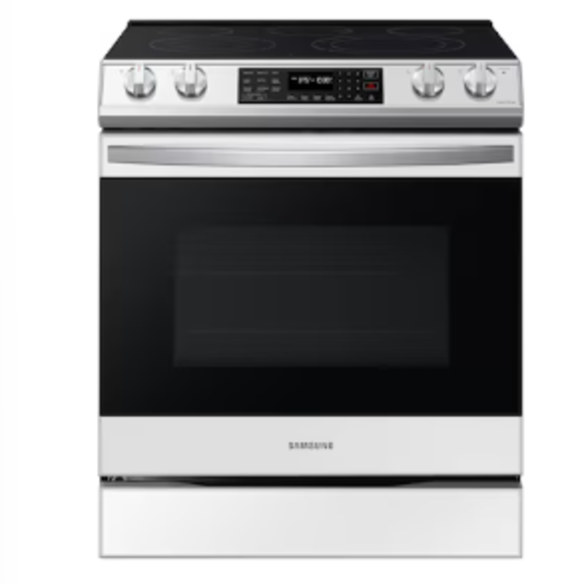 Samsung *NE63CB831512  Bespoke 30-in Glass Top 5 Burners 6.3-cu ft Self-Cleaning Air Fry Convection Oven Slide-in Smart Electric Range (White Glass)