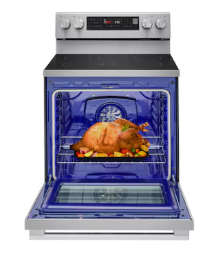 LG *LREN6325XE  30-in Glass Top 5 burners 6.3-cu ft Air Fry Convection Oven Freestanding Electric Range ( Stainless Steel )