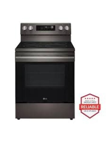 LG *LREN6323ZE LG 30-in Glass Top 5 burners 6.3-cu ft Air Fry Convection Oven Freestanding Electric Range with WipeClean Coating ( Black Stainless Steel )
