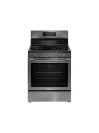 Frigidaire *GCRE3060BD Frigidaire Gallery 30-in Glass Top 5 burners 5.3-cu ft Air Fry Convection Oven Freestanding Electric Range Smudge-Proof Black Stainless Steel )