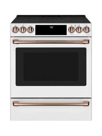 CAFE *CES700P4MW2 Cafe 30 in. 5 Burner Element Smart Slide-In Electric Range in Matte White with True Convection, Air Fry