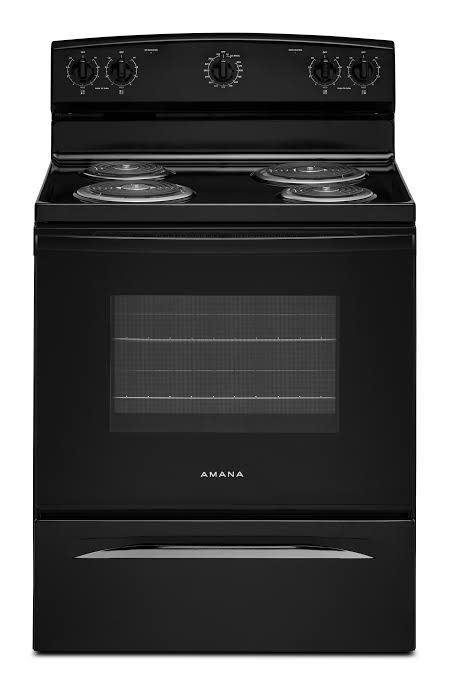 Amana *AFCS2530TB Amana 30 in. 4 Elements Freestanding Electric Range in Black with Extra-Large Oven Window