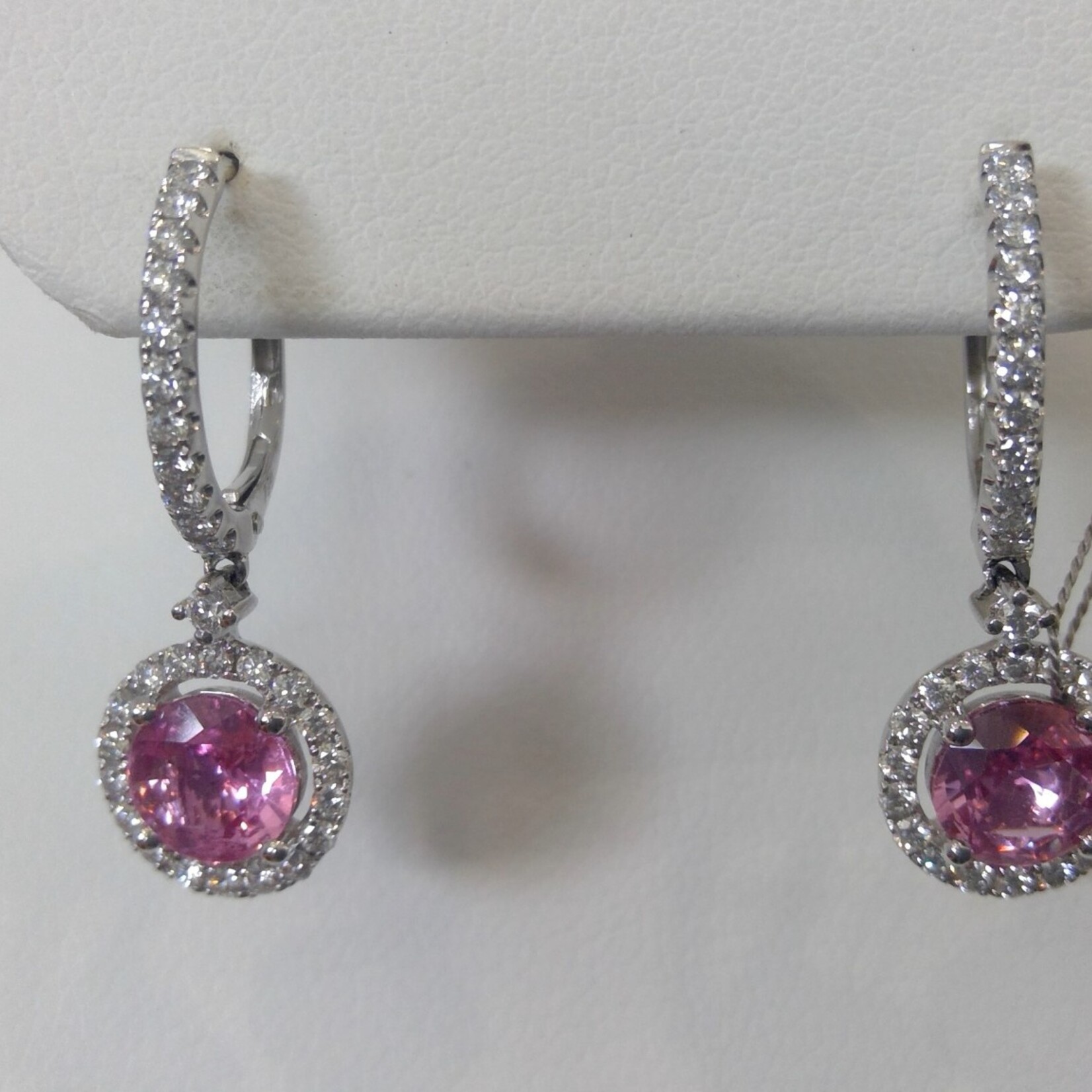 Jye International Inc 18ktW 1.88cttw, 0.64rd Pink Sapphire and Diamond Earrings