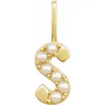 Franklin Jewelers 14K Yellow Cultured White Pearl Initial S Charm/Pendant