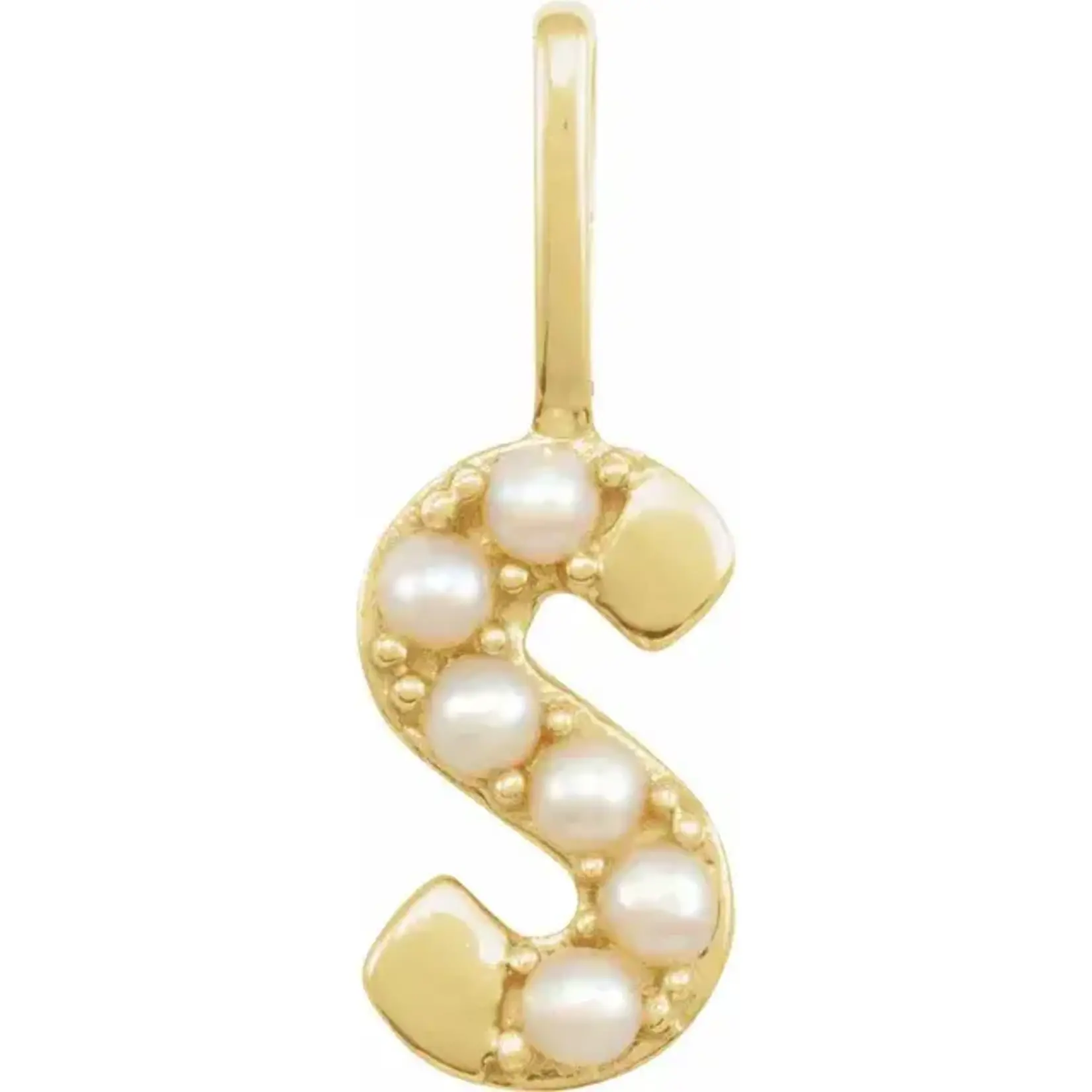 Franklin Jewelers 14K Yellow Cultured White Pearl Initial S Charm/Pendant