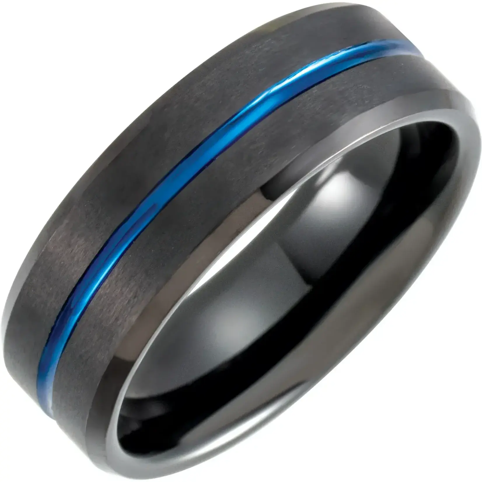 Franklin Jewelers Tungsten 8mm Grooved black and blue size12