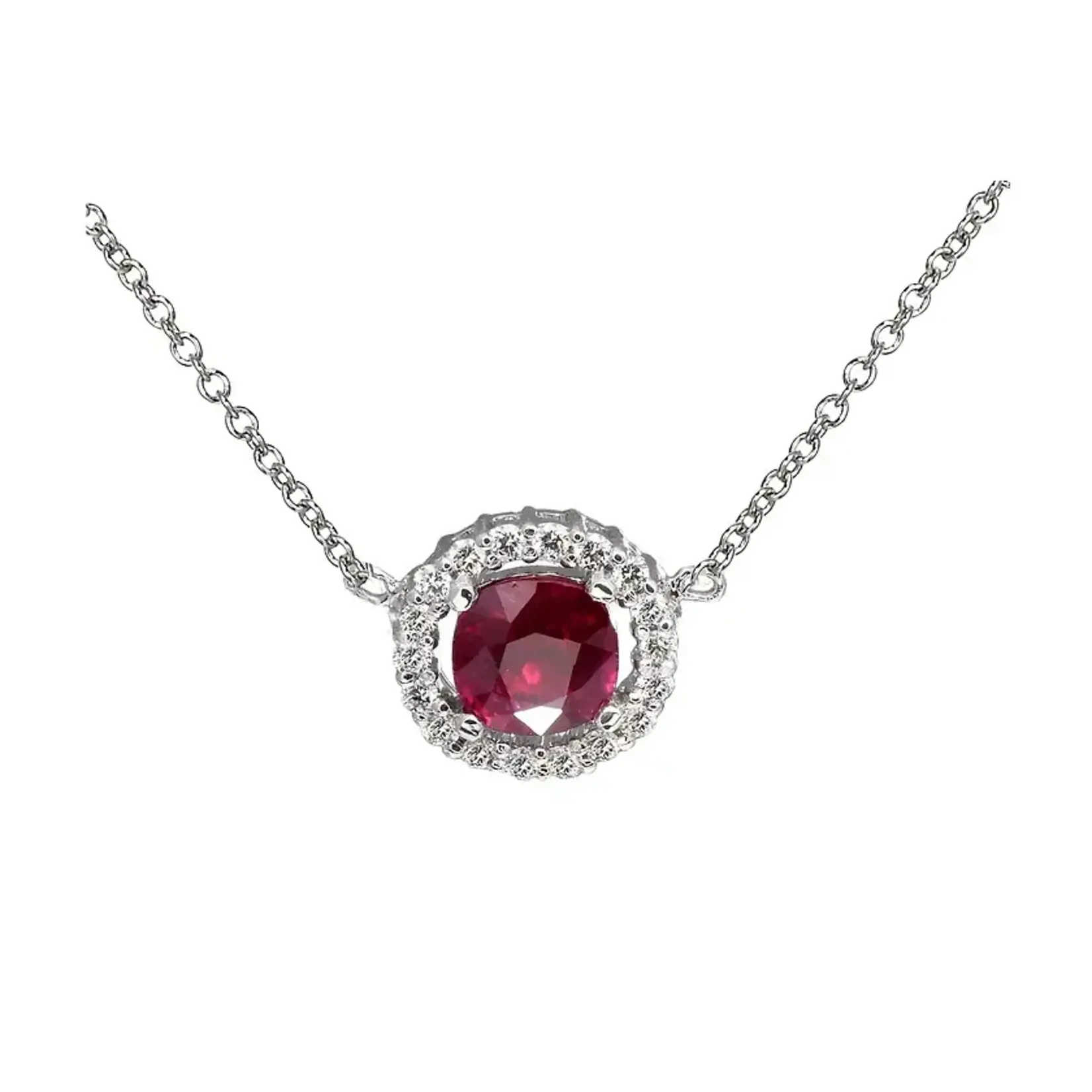 Franklin Jewelers 18ktW Ruby w/ Diamond Halo Pendant Necklace