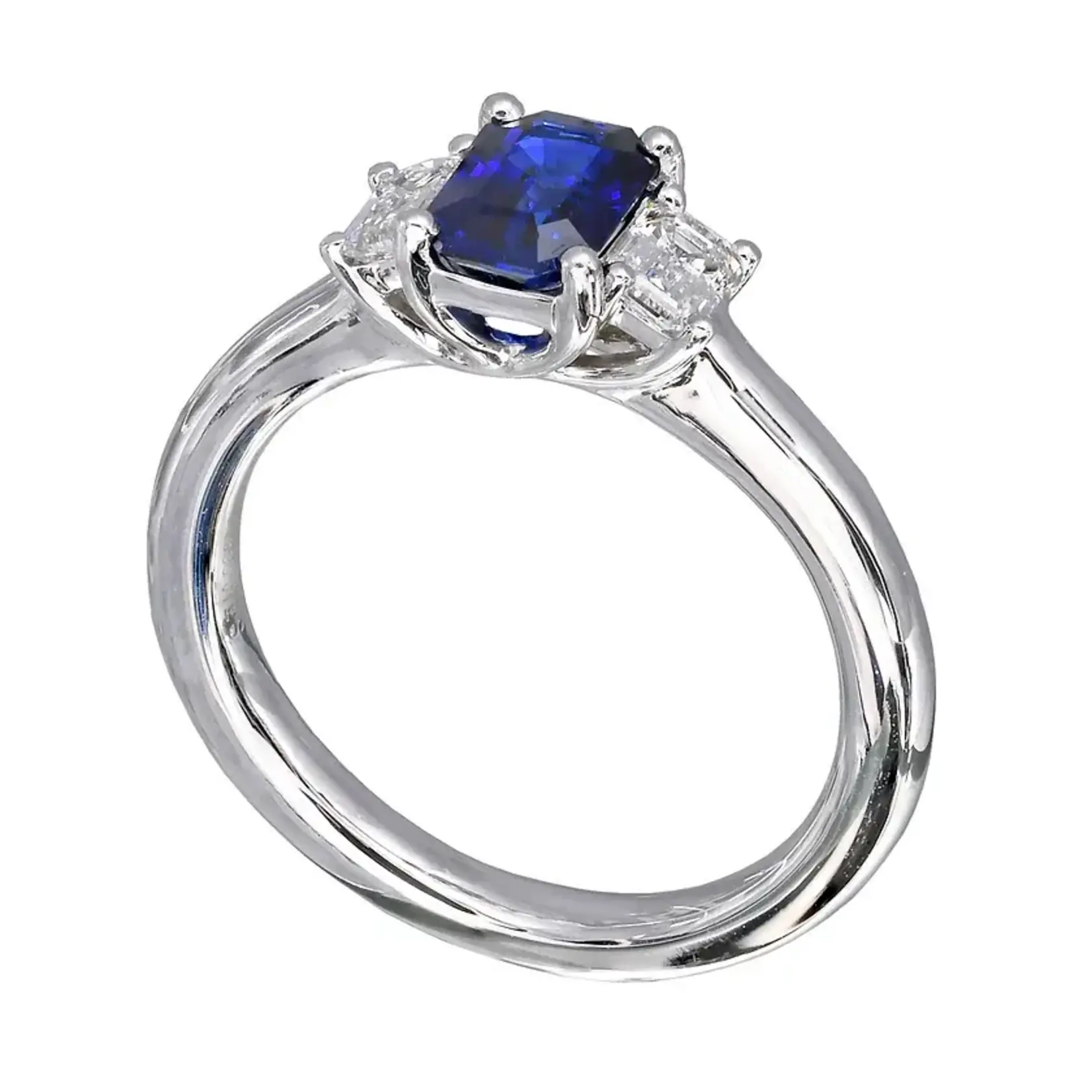 Jye International Inc Plat 1.08cttw Sapphire, 0.42cttw Baguette Diamond Ring