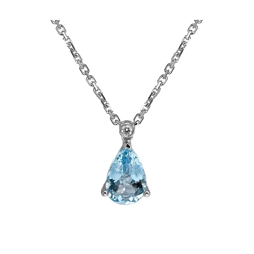 Aquamarine and Diamond Halo White Gold Pendant | Lee Michaels Fine Jewelry
