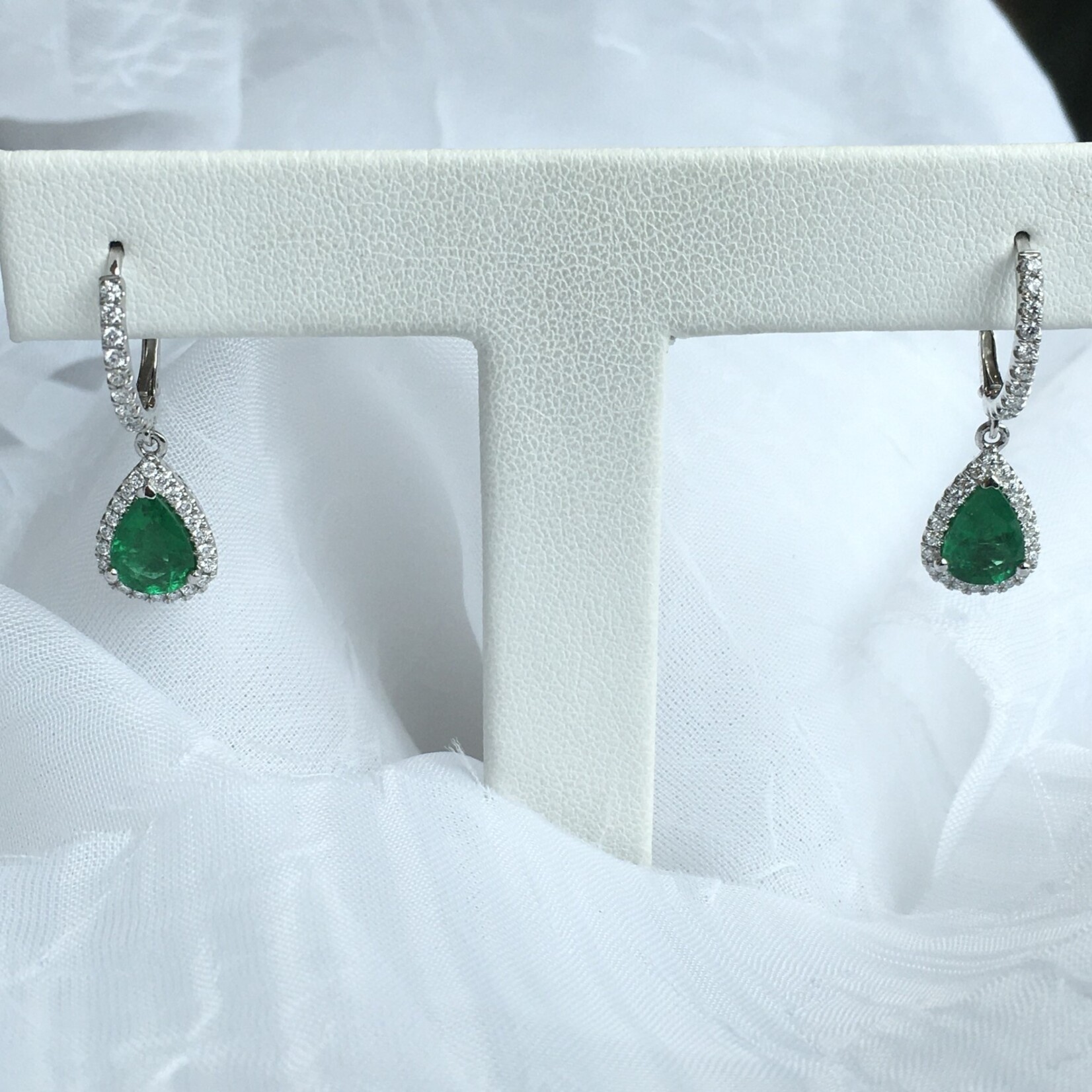 Jye International Inc 18ktW 1.88cttw, rd 0.5cctw Emerald and Diamond Earrings