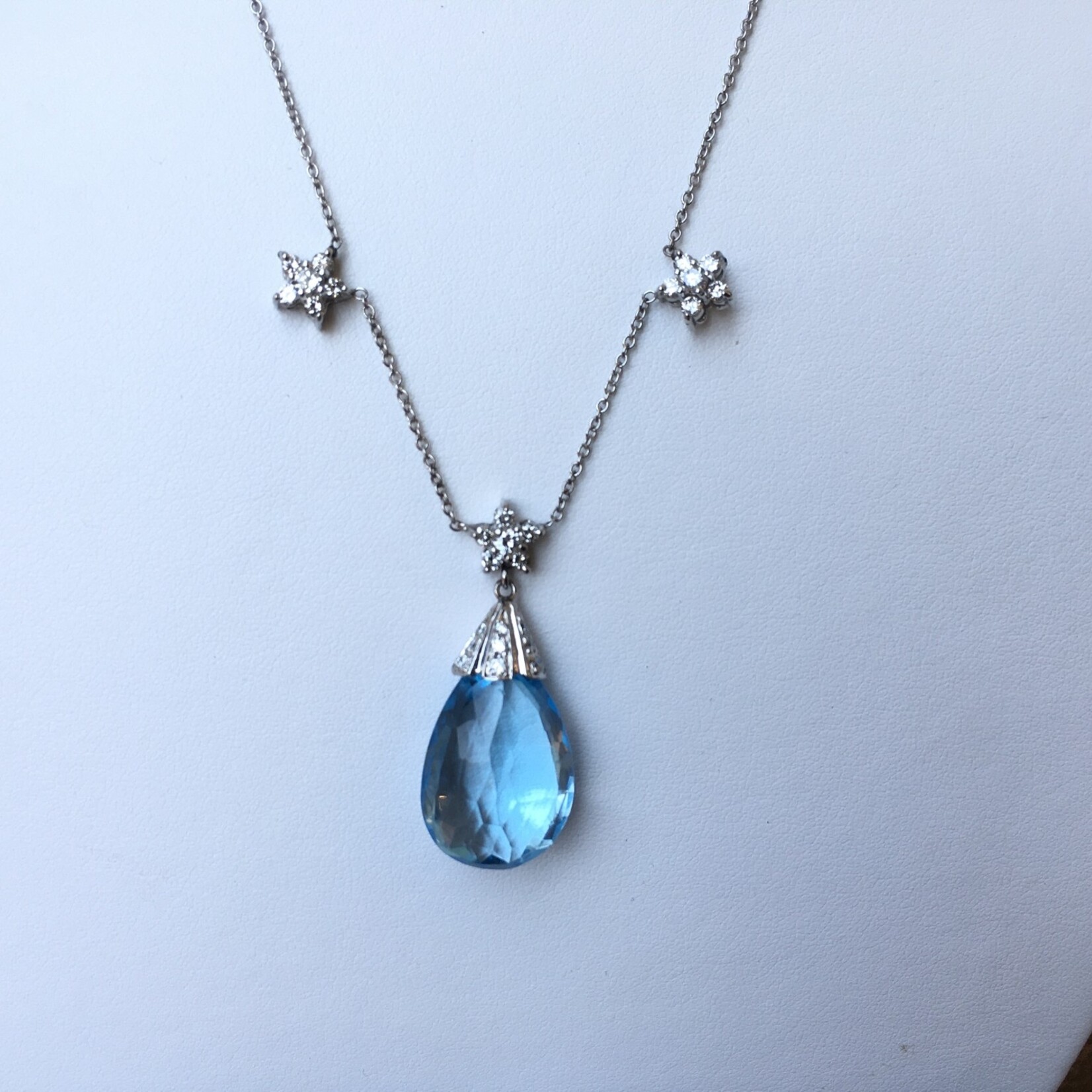 Franklin Jewelers 14kt W 10ct Blue Topaz and .78 diamond drop pendant