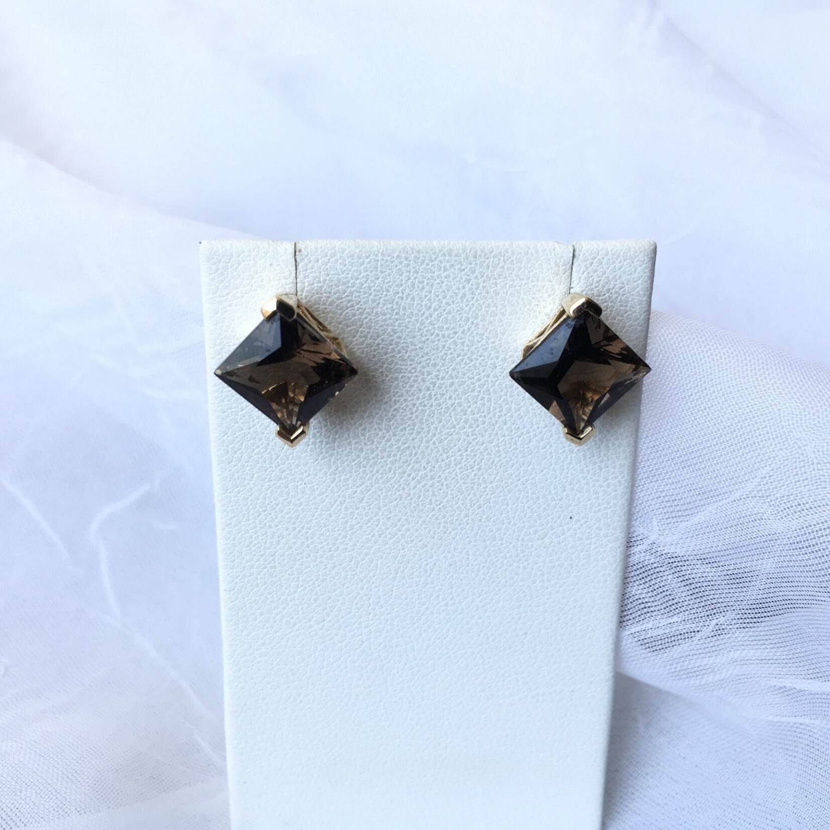 Franklin Jewelers 14k Y Princess cut Smokey Quartz earrings