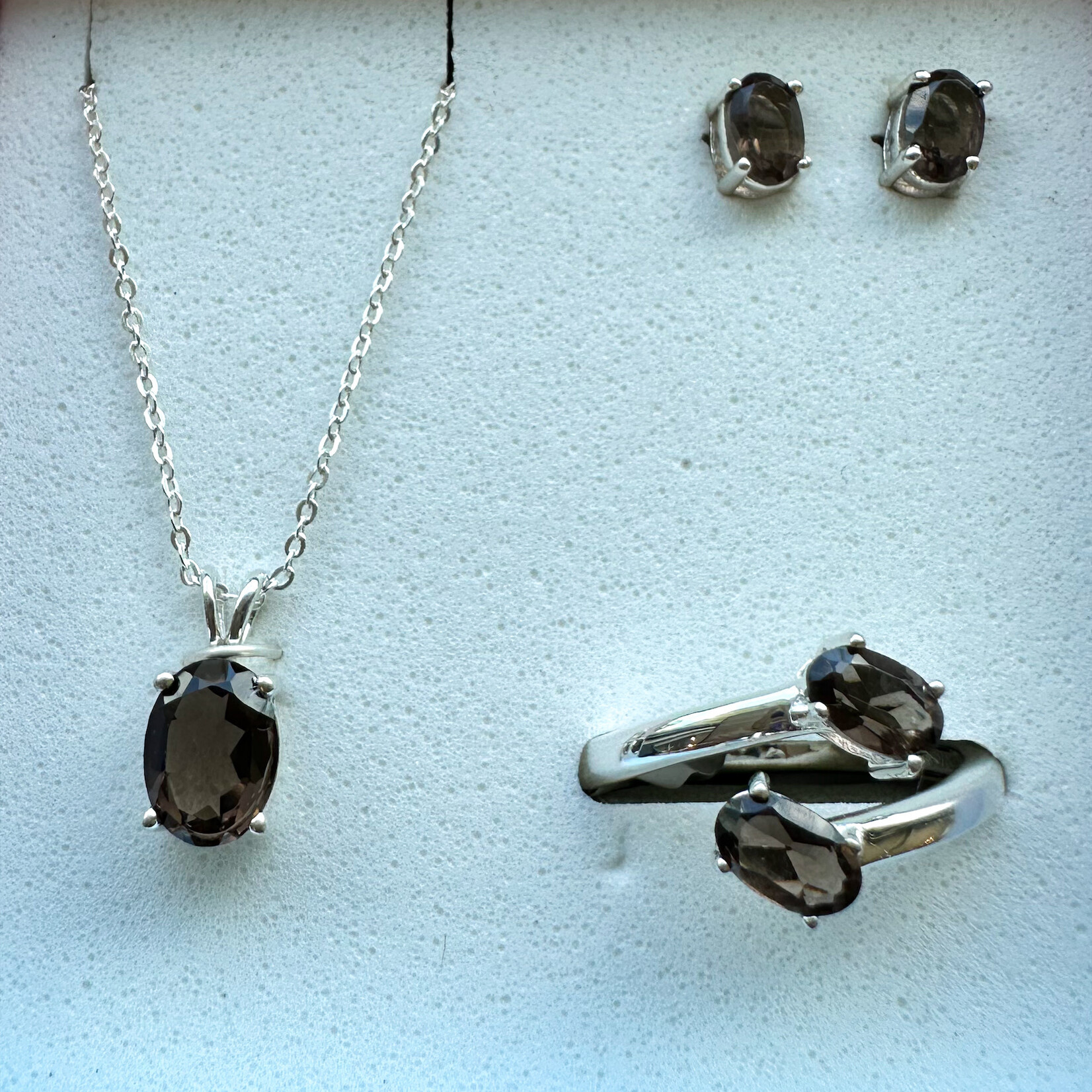 Franklin Jewelers Oval Smokey Quartz Sterling Silver Set