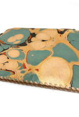 Gold Aqua Marbled Leather Wristlet Pouch