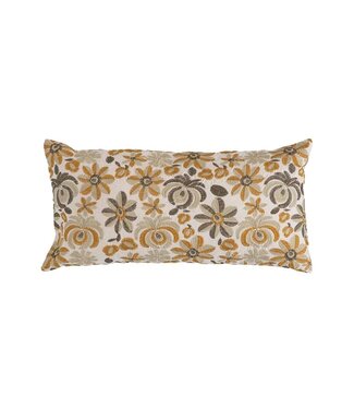 Yellow Floral Cotton Embroidered Lumbar Pillow