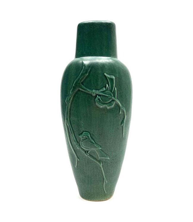 Pine Green Chickadee Vase