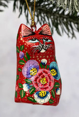 Red Floral Cat Ornament