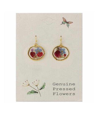 Blue & Red Dried Flower Earrings