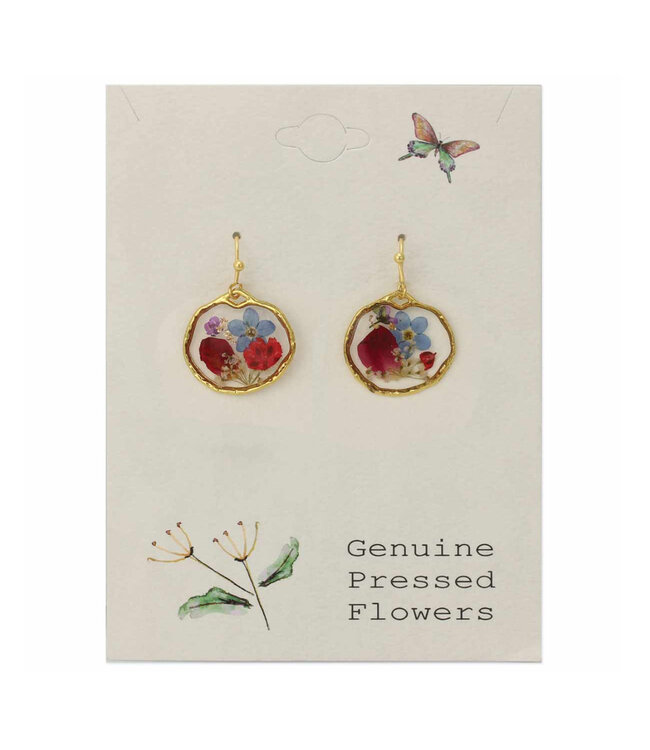 Blue & Red Dried Flower Earrings
