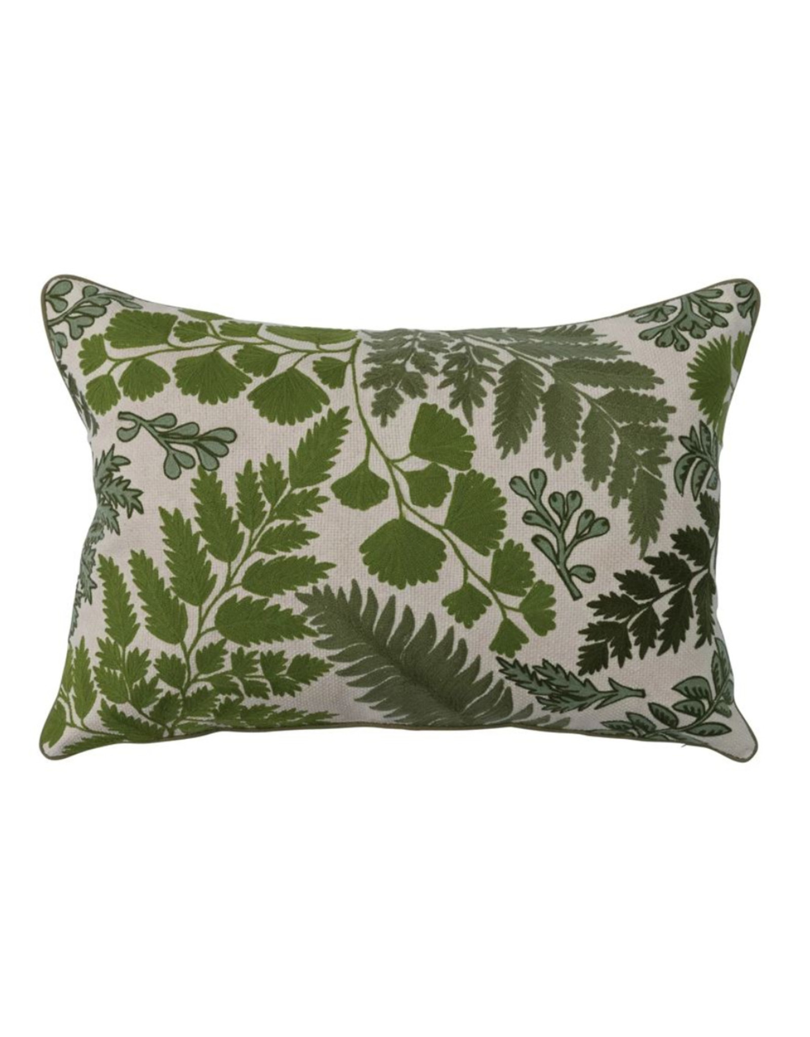 Embroidered Greenery Cotton Pillow
