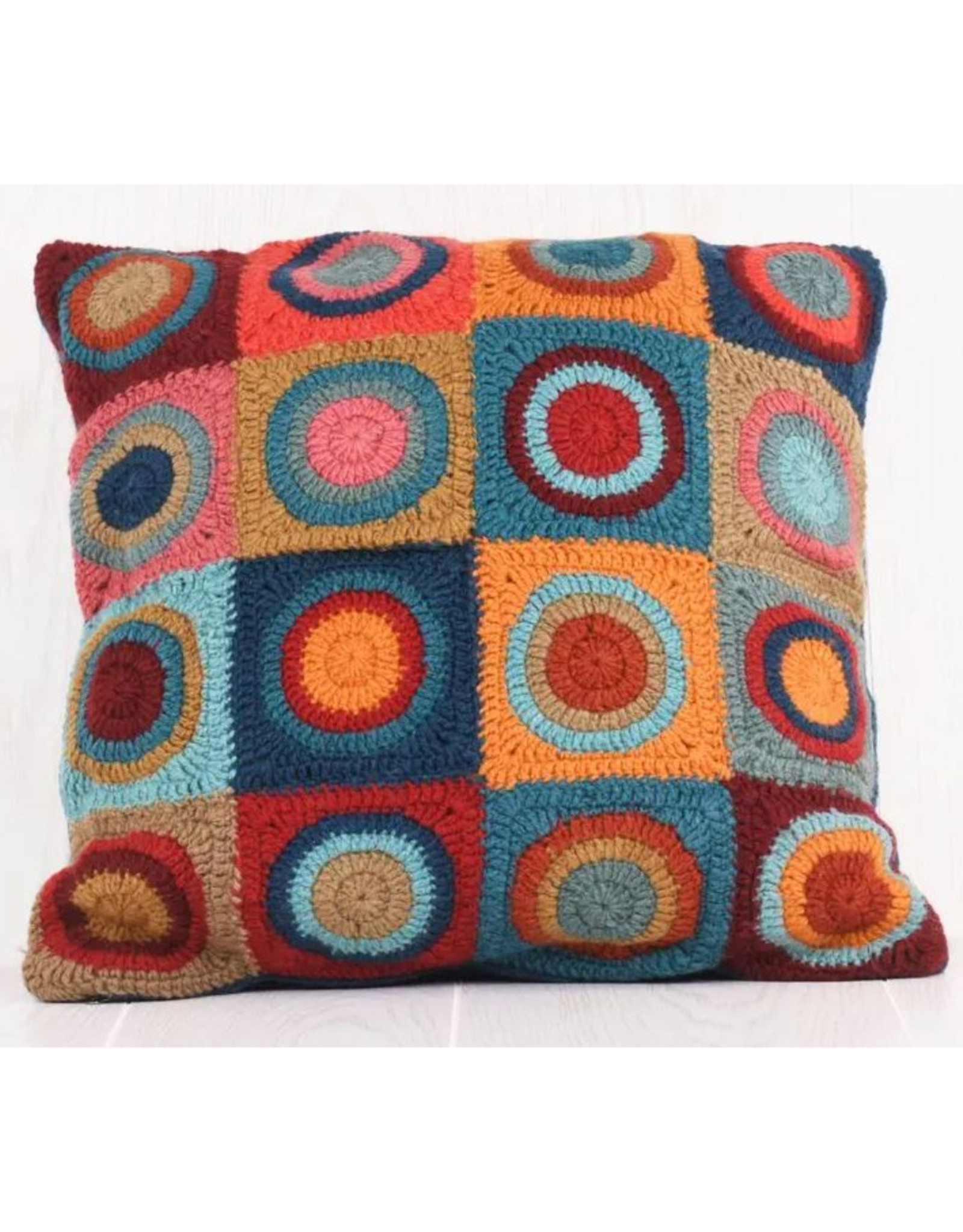 Wool Crochet Throw Pillow with Geometric Design
