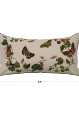 Floral Lumbar Pillow with Embroidered Butterflies