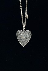 Vintage Engraved Glass Heart Necklace