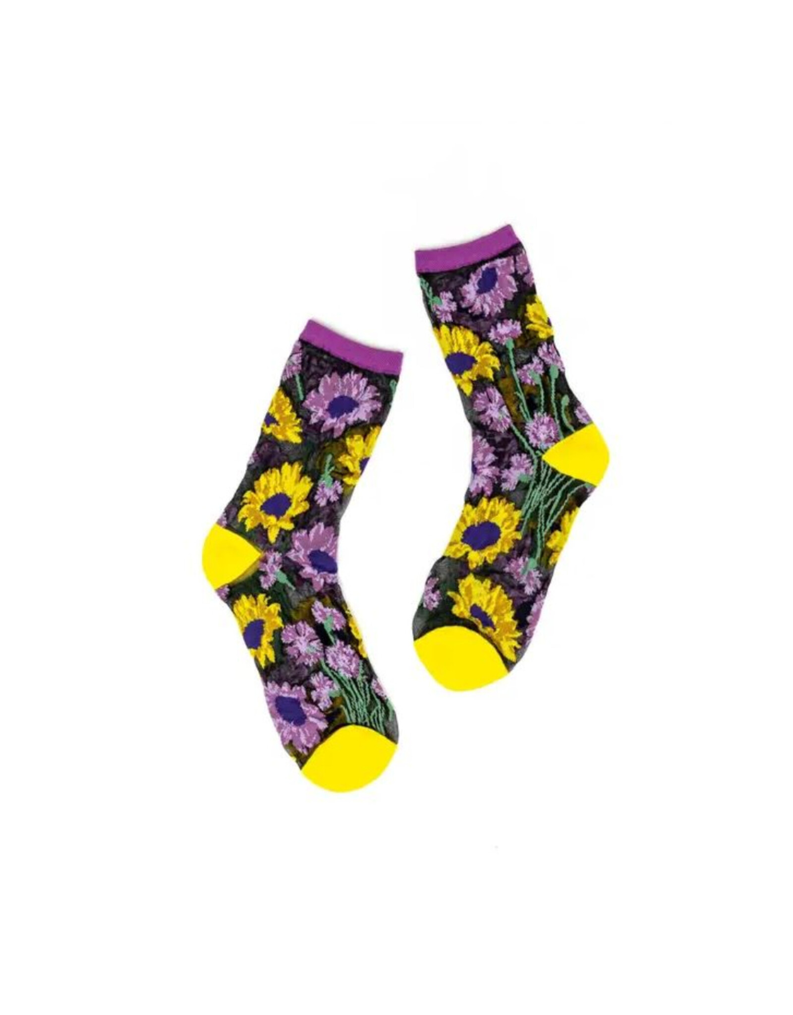 Mixed Sunflowers Sheer Black Socks