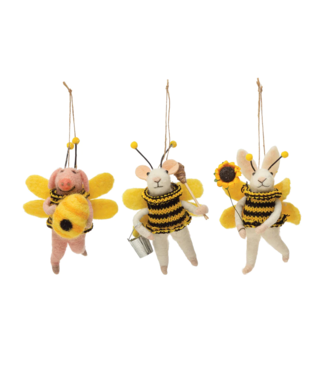 Wool Felt Animal in Bee Costume Ornament