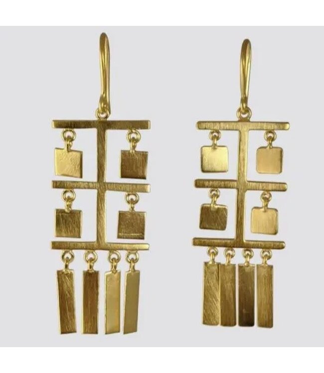 Tibetan Prayer Flag  Earrings in Gold