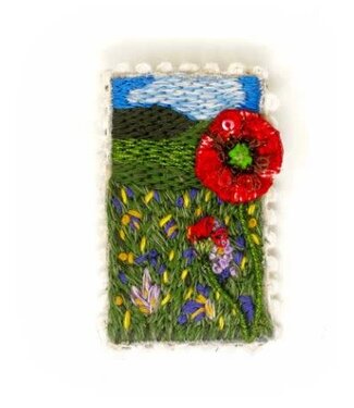 Poppies in the Grassland Pin Brooch