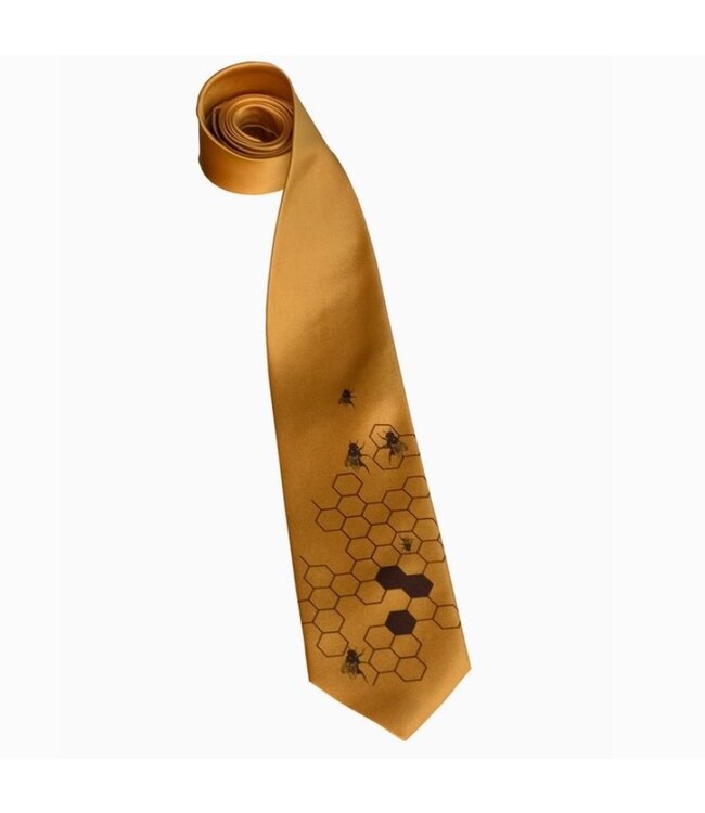 Honeybee Chocolate on Mustard Silk Necktie